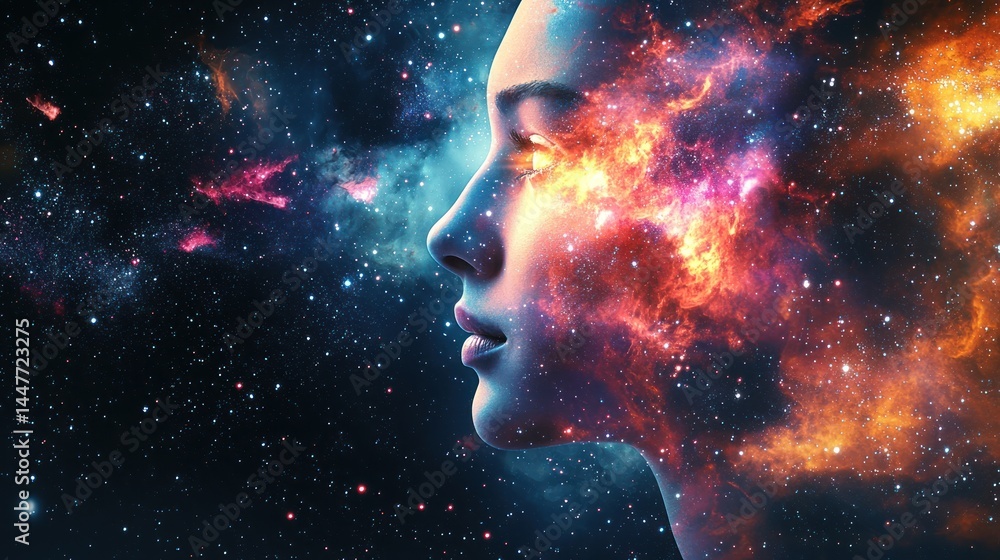 Canvas Prints half of a face merging into a galaxy background