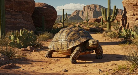 Tortoise in desert landscape
