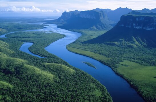 Papua New Guinea natural river basin surrounded