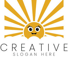 Happy Sun Rays Logo Design Bright Yellow Cute Illustration joy art sky icon gold image clean light  