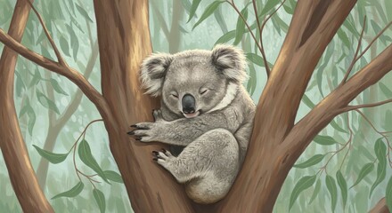 Koala in eucalyptus tree
