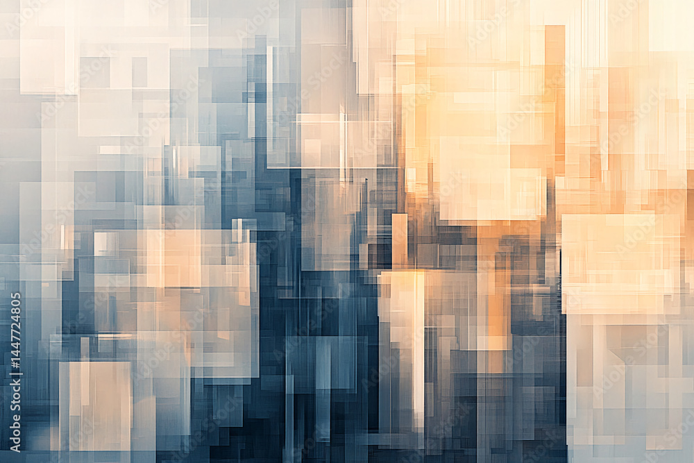 Aufkleber abstract image of overlapping, translucent rectangles in beige and blue hues, creating a modern, geo