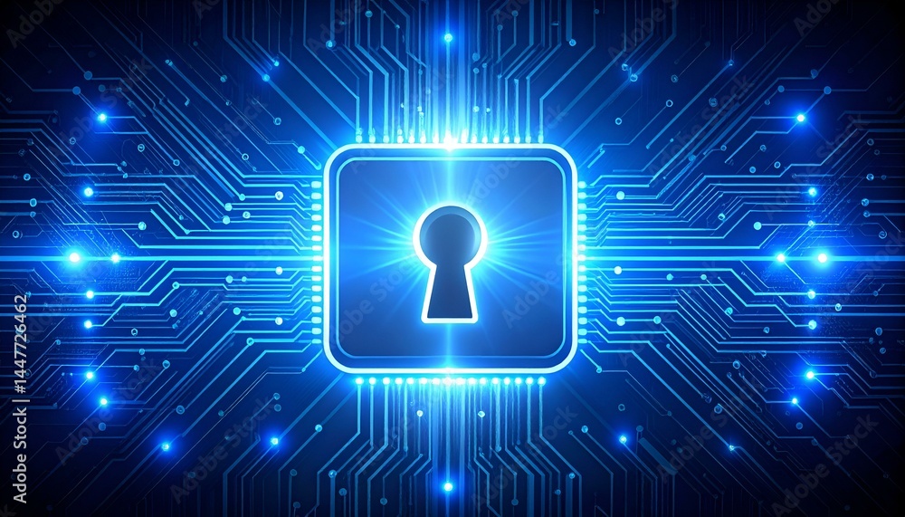 Aufkleber glowing keyhole on a digital circuit board. abstract digital security concept.