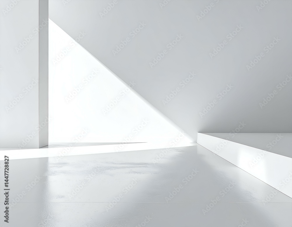 Poster abstract white architecture interior. minimalist design with geometric shapes and bright light. perf