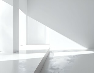 Fototapeta premium Minimalist white architecture interior with light and shadow play. Abstract geometric design. Modern, clean, and spacious. Perfect for backgrounds and design projects.