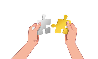 The concept of teamwork, a puzzle that unites a team, working together to solve complex problems.  Vector image