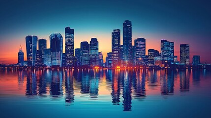 Fototapeta premium A breath-taking city landscape at night featuring bright lights and a lively urban environment