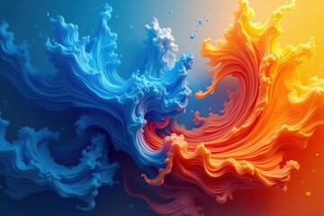 Abstract swirling blue and orange forms, dynamic energy , cosmos, digital, fantasy