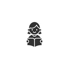 Silhouette minimalist Icon of Cute Girl Reading a Book – Flat Vector Design for Education and Kids Content