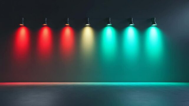stage spotlight on stage, neon, green purple blue red