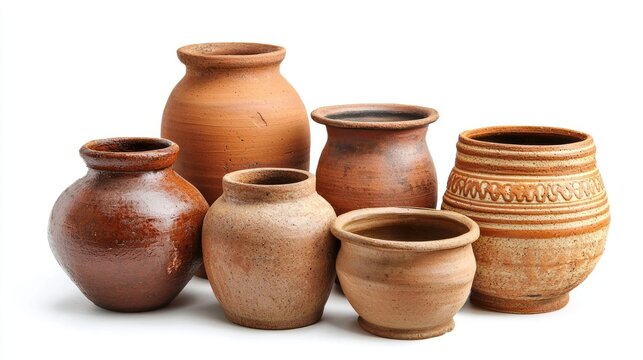 Decorative clay pots isolated on white background