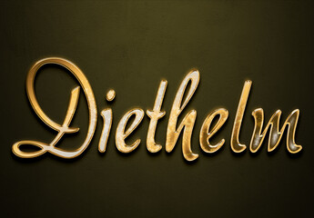 Old gold text effect of Deutsche name Diethelm with 3D glossy style Mockup.
