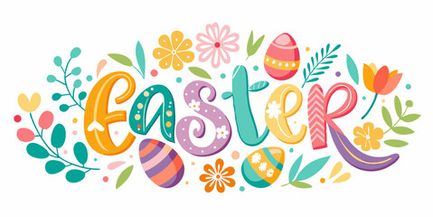 Happy easter greeting card with flowers 