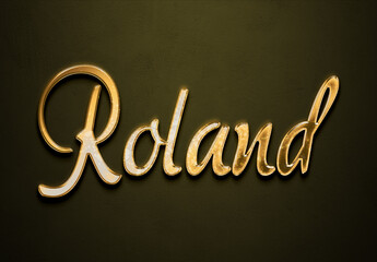 Old gold text effect of Deutsche name Roland with 3D glossy style Mockup.
