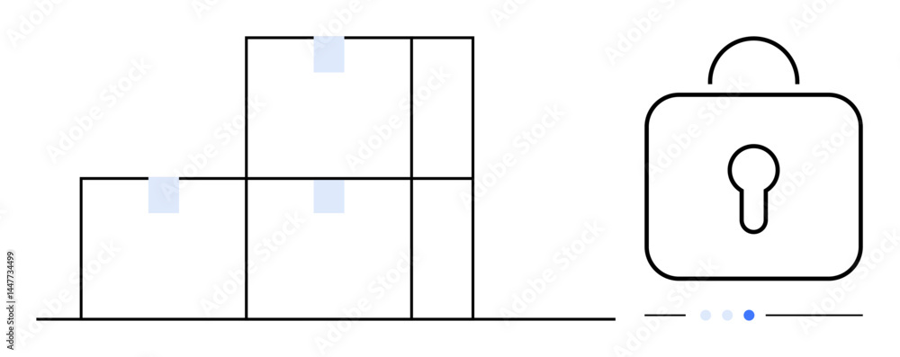 Poster stacked boxes emphasize organization and storage with a lock for security. ideal for logistics, safe