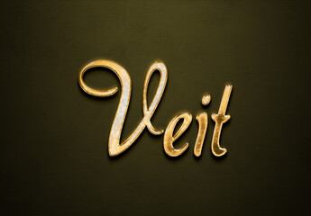Old gold text effect of Deutsche name Veit with 3D glossy style Mockup.