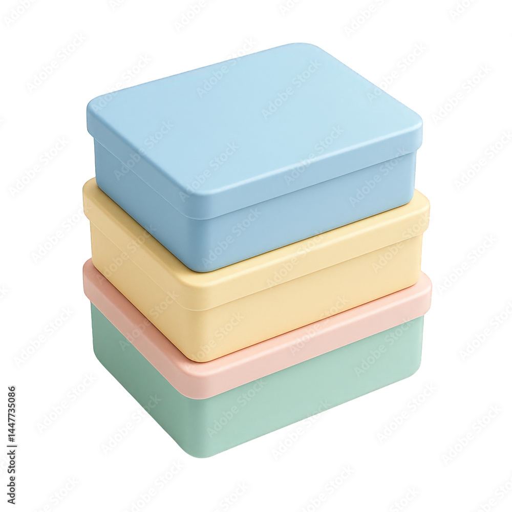 Poster Stacked rectangular storage boxes in a delightful array of soft pastel colors, providing organized simplicity.