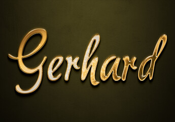 Old gold text effect of Deutsche name Gerhard with 3D glossy style Mockup.