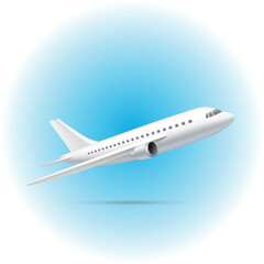 High-Altitude White Airplane Soaring Against a Gradient Blue Sky – Sleek Modern Flight Imagery for Corporate Travel, Air Transport, and Aviation Branding