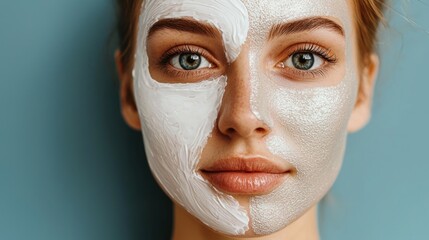 Fototapeta premium Half of a womanâ€™s face with a mask covering the other side