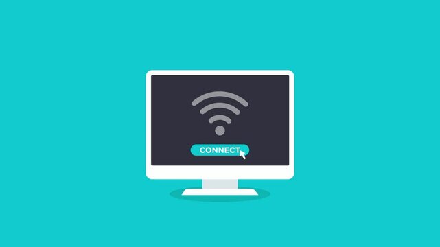 animation connect wifi on computer.animated connected wifi  with signal bars activating to indicate successful connection