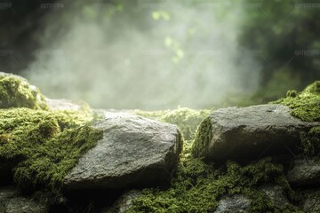 Mossy Rock Scenery with Fog