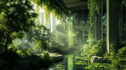 Businesses are starting to care about the environment and share their efforts with the public. Green themes and office buildings show this connection. There's room to add your own message.
