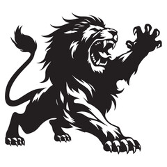 Claw-extended attacking lion silhouette vector with dramatic posture – attacking lion silhouette – attacking lion vector – attacking lion illustration – silhouette of attacking lion

