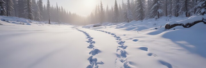 Deep bear track in undisturbed snow, serene winter scene ,  scenic,  snow