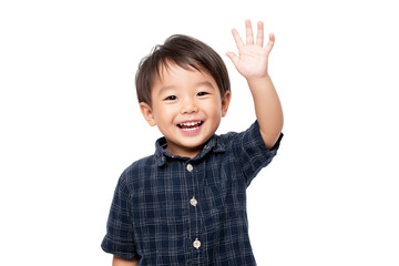 smiling child waving and cheerful and full of happiness isolated on white transparent background
