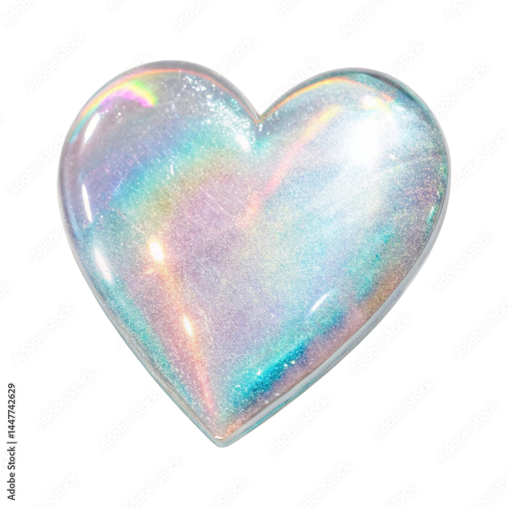 Poster iridescent heart shaped object with glittering rainbow effect isolated on transparent background gen