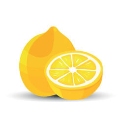 Close-Up of Bright Yellow Lemons Featuring One Whole and One Cut in Half, Showing Detailed Segments and a Textured Peel – A Vibrant Tribute to Fresh Citrus Fruits and Natural Flavor for Culinary, Well