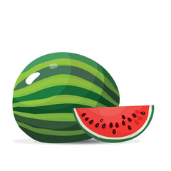 Fresh Juicy Watermelon: Whole Fruit and Slice Showcasing Vibrant Red Flesh and Black Seeds