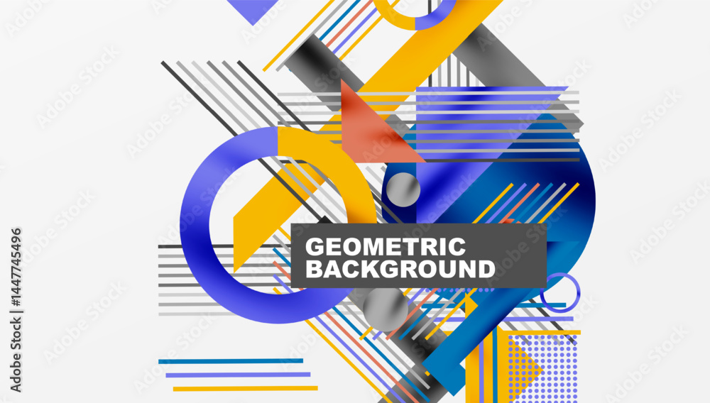 Aufkleber Abstract geometric composition. Bold colors, lines, shapes create dynamic visual effect. Modern design element.