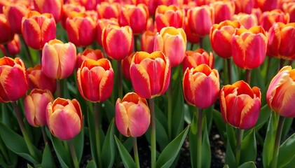 Fototapeta premium Bold, stylized tulips arranged in a square grid , motif, spring