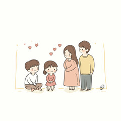 Cute, minimalist illustration of a family with hearts.