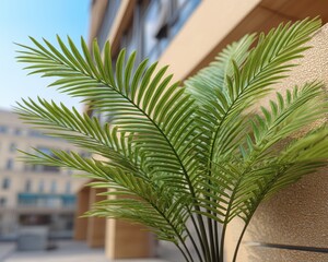 Fototapeta premium A vibrant bush palm against a blurred natural background Excellent for adding tropical feel to projects - nature paradise blurred