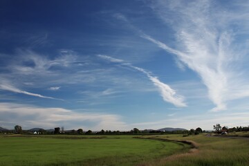 Spiral Cloud Formations in Green Field Art

