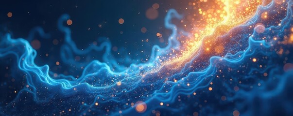 Fototapeta premium Abstract swirling blue and gold energy, shadows dance , motion, optical, night