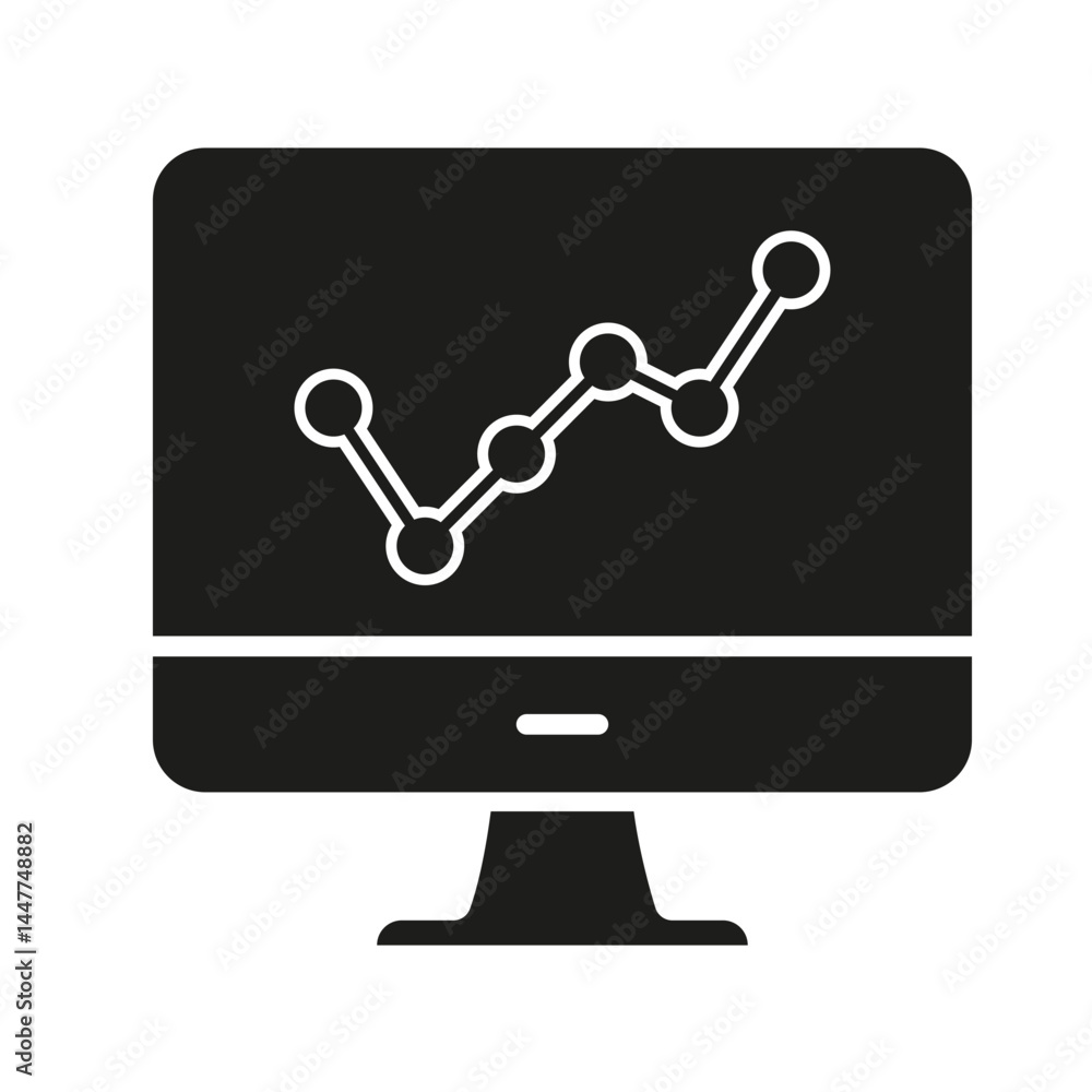 Poster computer monitor with graph solid icon. data analysis, business growth, and performance tracking sil
