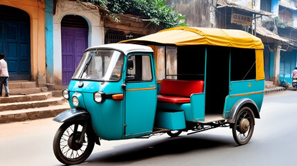 Old auto rickshaw on a street.