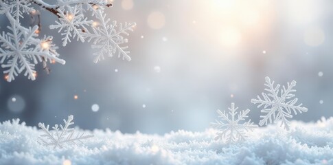Elegant white snowflakes frame a soft, abstract Christmas background , december, frost, celebration