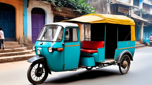 Old auto rickshaw on a street.