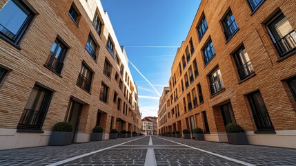 Modern architecture, city street view, bright blue sky, urban development - geometric  daylight background street
