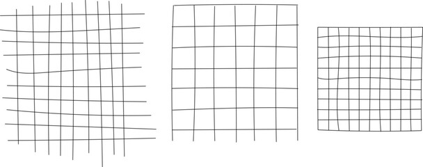 Crayon square grid and striped patterns for hand drawn notepad. Geometric plaid background