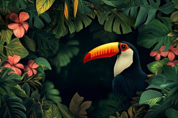 Toucan Bird in Jungle Foliage