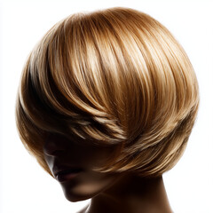 Naklejka premium Isolated on solid pure white background, layered haircut with dimension and depth, high-resolution advertising photo.