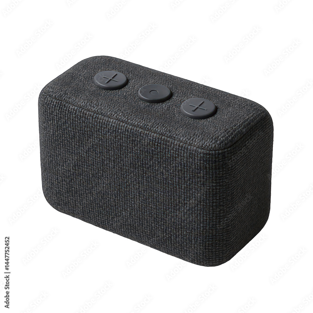 Poster experience wireless sound from this compact dark grey fabric-wrapped portable speaker with intuitive