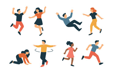 Energetic dance icons set &ndash; jump, spin, run, stretch, glide, twist, pose, movement, action, vibrant