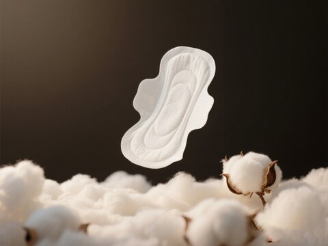 A sanitary pad floating above cotton bolls